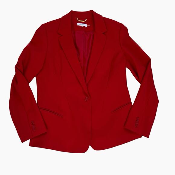 Calvin Klein Suit Set Dress Jacket Womens 14 Red Black Ponte Knit Sophisticated - Picture 13 of 16